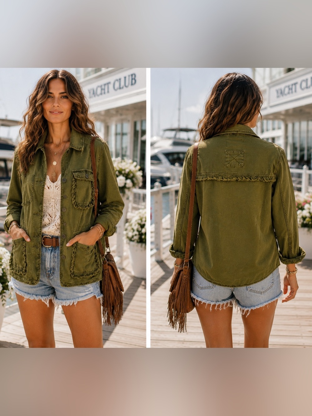 Anthropologie Olive Green Utility Jacket Ruffle Military Boho Chic Shacket XS